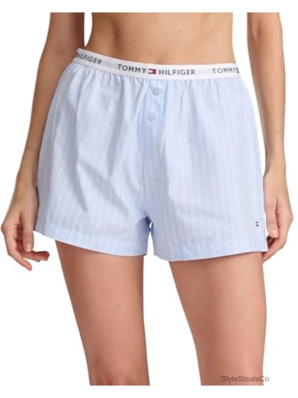 Woven Pajama Shorts with Faux Button Closure, Cotton Pull-On